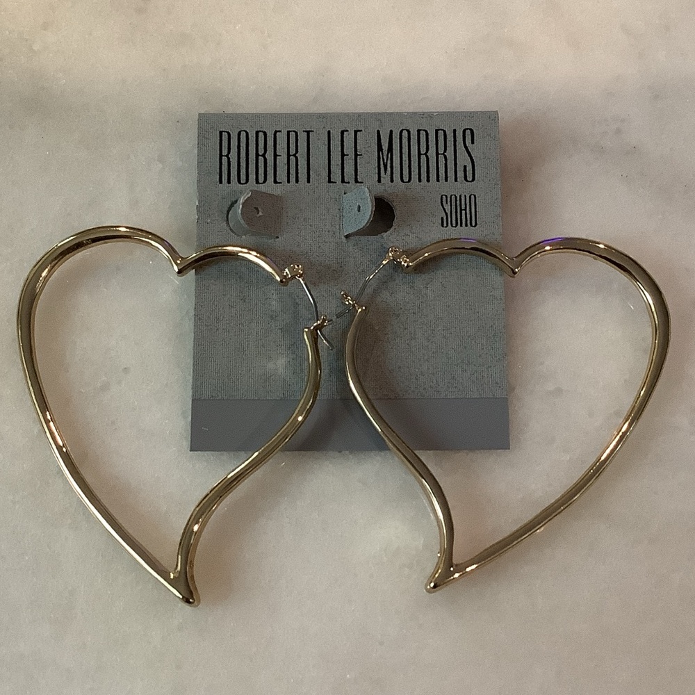 Robert Lee Morris Gold Open Heart Hoop Earrings, Brand New